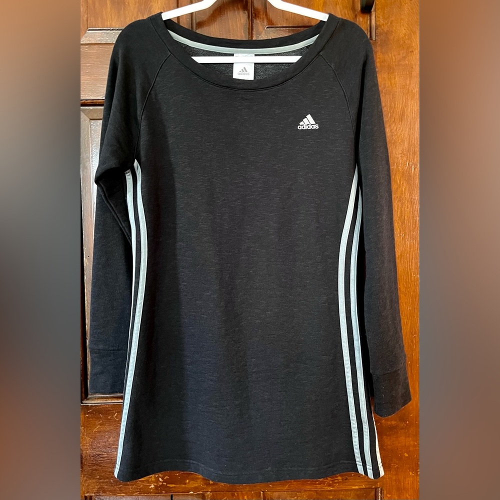 ADIDAS Black/Gray Stripe Long Sleeve Sweatshirt Dress Small